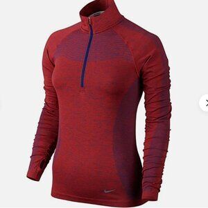 Nike Women's DriFit Knit Half Zip Element Running Long Sleeve TShirt, Red,Medium
